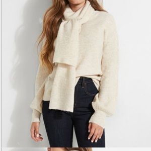 Guess Marla draped blouson sweater oatmeal neutral beige turtleneck +scarf large